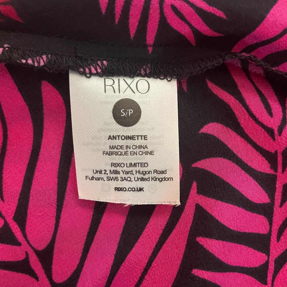 RIXO Antoinette Pink Palm Print Frilly Sleeve 100% Silk Midi Dress (Size S/P) - Picture 12 of 16